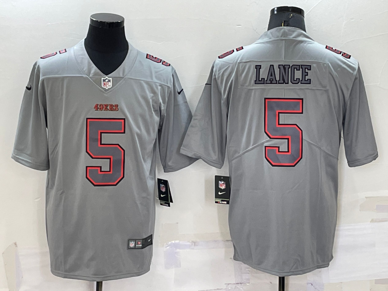 Men's San Francisco 49ers #5 Trey Lance Grey Atmosphere Fashion Stitched Jersey Men's San Francisco 49ers #5 Trey Lance Grey Atmosphere Fashion Stitched Jersey